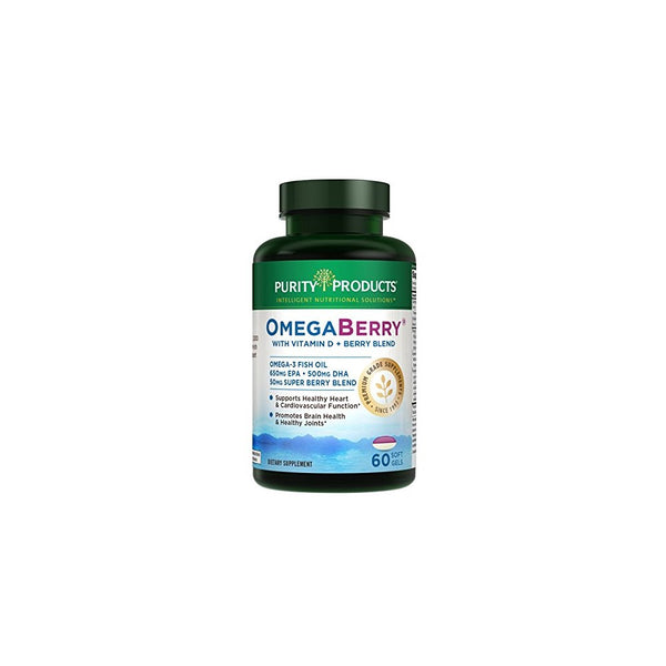 OmegaBerry Fish Oil with Vitamin D3 & Organic Acai - 60 Soft Gels - 30 Day Supply from Purity Products