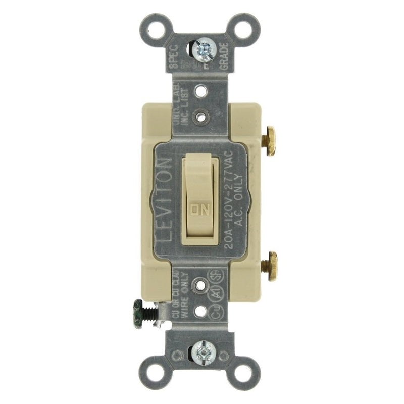 Leviton 54521-2I 20-Amp, 120/277-Volt, Toggle Framed Single-Pole AC Quiet Switch, Commercial Grade, Grounding, Ivory