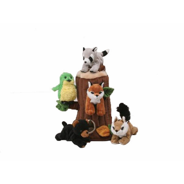 Plush Treehouse with Animals - Five (5) Stuffed Forest Animals