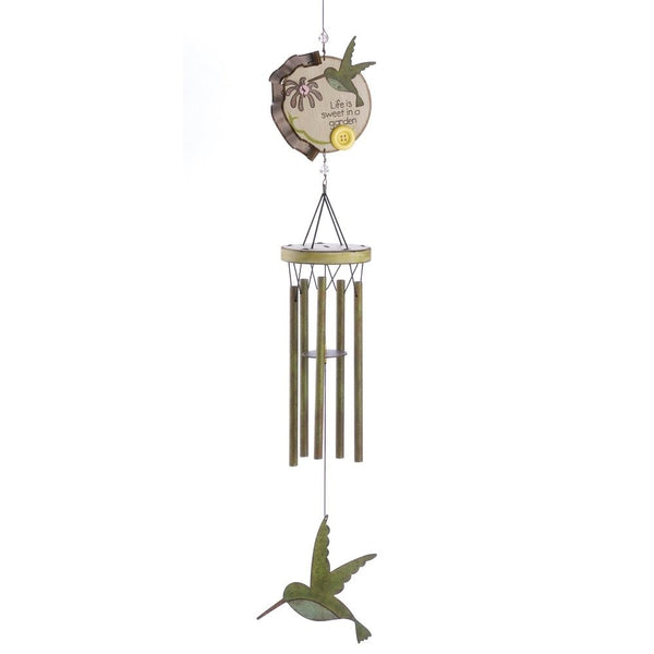 Gifts & Decor Country Style Hummingbird Outdoor Wood Metal Wind Chime