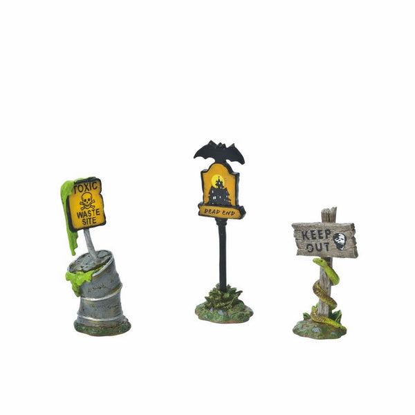 Department 56 Snow Village Halloween Scary Warning Signs Accessory Figurine (Set of 3)