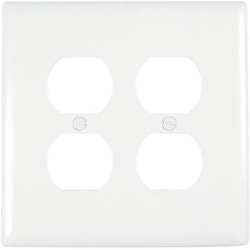 Pass & Seymour TPJ82WCC10 2 Gang Double Duplex Outlet Opening Wall Plate, Nylon, White