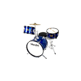 Mendini by Cecilio 16 inch 3-Piece Kids / Junior Drum Set with Adjustable Throne, Cymbal, Pedal & Drumsticks, Metallic Blue, MJDS-3-BL