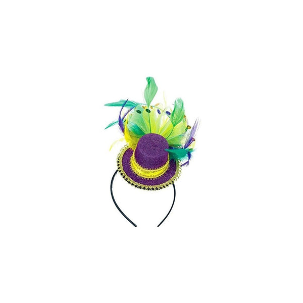 Amscan Mardi Gras Feathered Top Hat Headband (1 Piece), Multi Color, 10 x 6