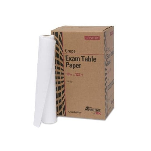 Exam Table Paper, 18" x 125 ft, White, Crepe, 12/cs