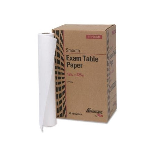 Exam Table Paper, 18" x 225 ft, White, Smooth, 12/cs