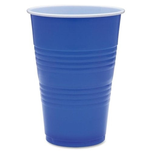 Genuine Joe GJO11250 Plastic Party Cup, 16-Ounce Capacity, Blue/White (Pack of 50)