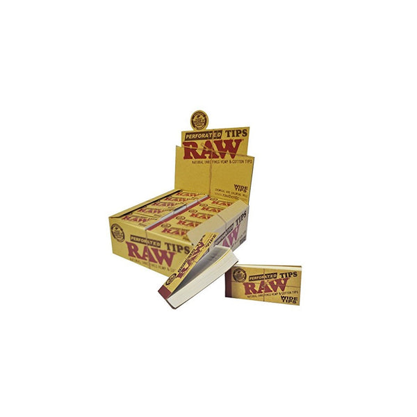 Raw Rolling Papers Perforated Wide Cotton Filter Tips Full Box Of 50 Packs