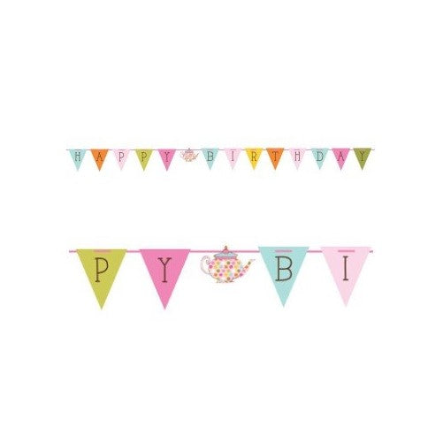 Creative Converting Balloons Tea Time Party Happy Birthday Ribbon Banner, Multicolor, One Size