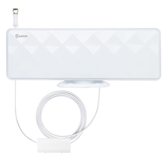 ANTOP AT-201B Flat-Panel Smartpass Amplified Indoor TV Antenna with High Gain and Built-in 4G LTE Filter 40/50 Mile Long Range Multi-Directional Reception 10' Coaxial Cable, HD/4K UHD Ready