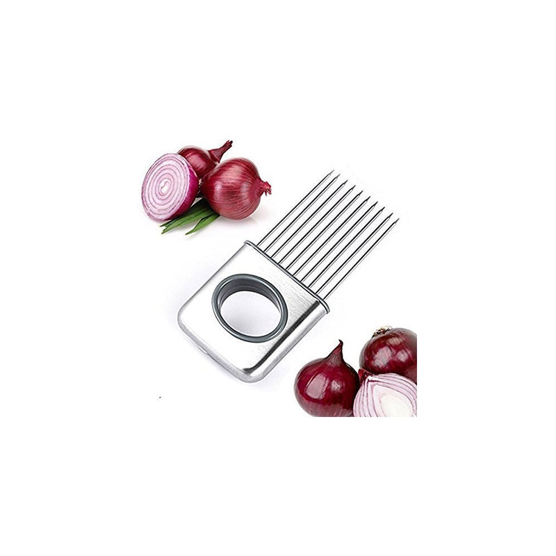 NYKKOLA Onion Holder Vegetable Potato Cutter Slicer Gadget Stainless Steel Fork Slicing Odor Remover Kitchen Tool Aid Gadget Cutting Chopper (Stainless Steel)