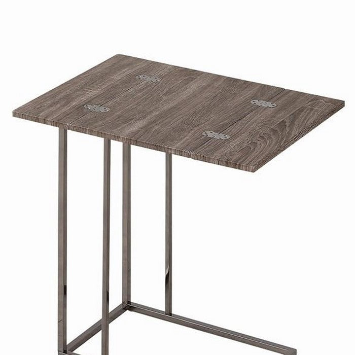 Stylish Wooden Snack Table With Metal Base, Gray
