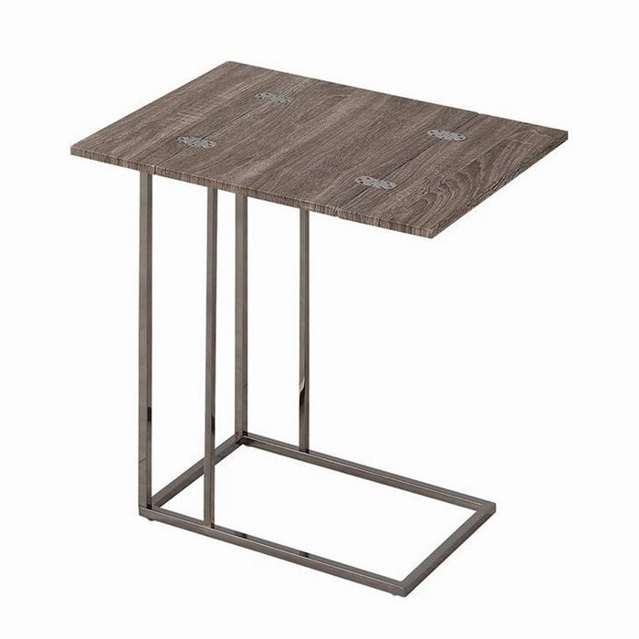 Stylish Wooden Snack Table With Metal Base, Gray