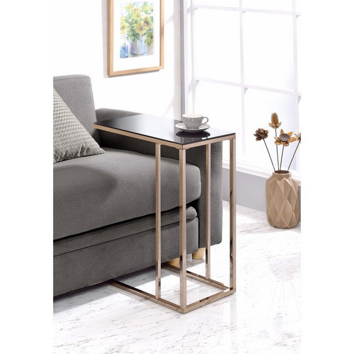 Elegant Black Glass Top Snack Table With Chrome Legs