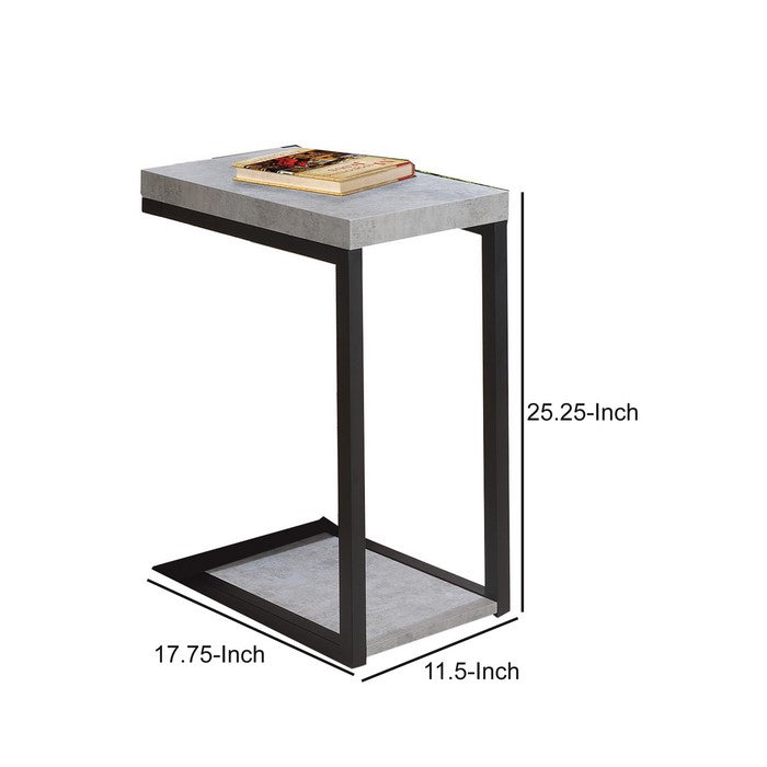 Industrial Faux Cement Designed Snack Table, Gray And Black