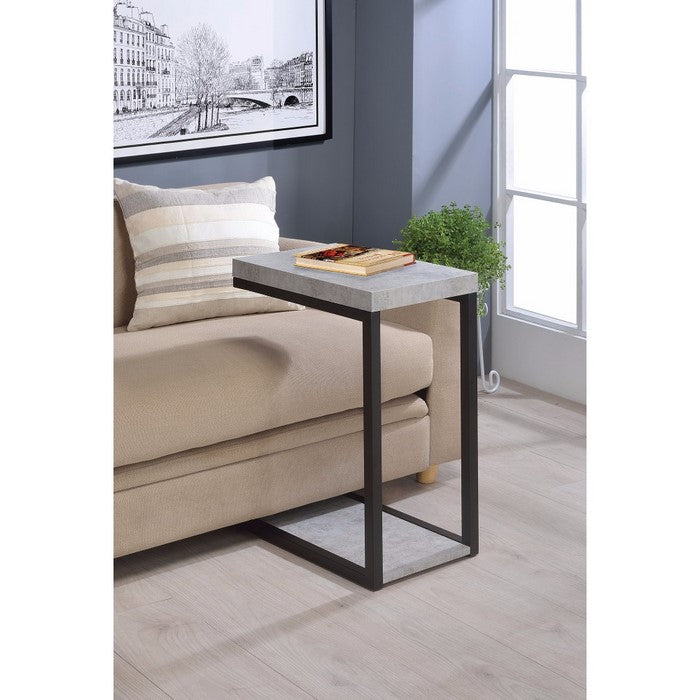 Industrial Faux Cement Designed Snack Table, Gray And Black