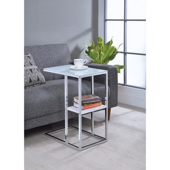 Modern Style Snack Table With Bottom Shelf, Silver