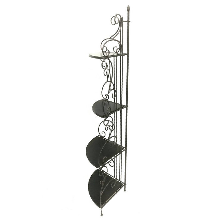 Scrollwork Design Metal Corner Bookcase with 4 Shelves, Brown