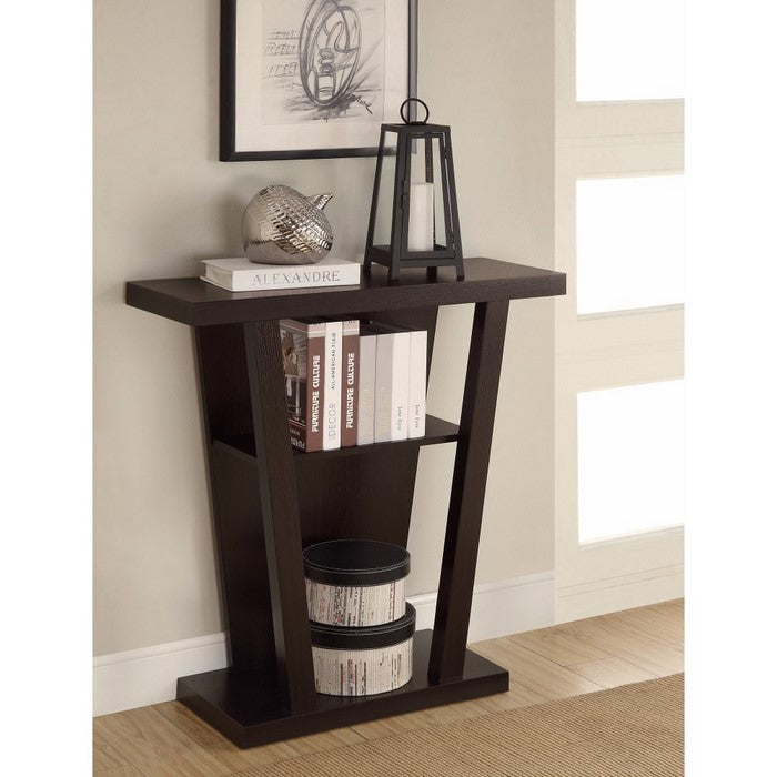 Angled Wooden Console Table With Storage Space, Brown