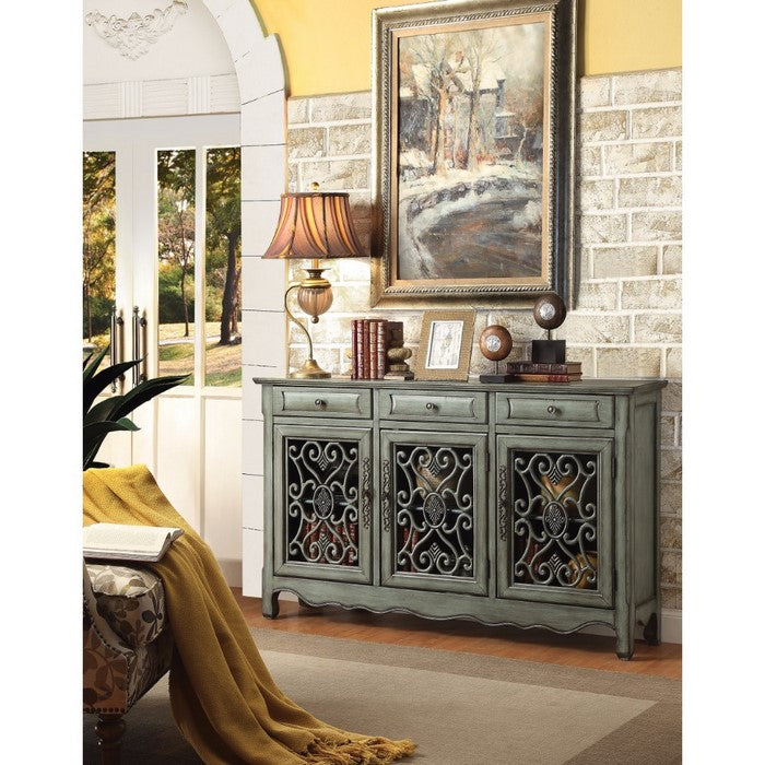 Traditional Wooden Accent Cabinet With 3 Storage Drawers, Green
