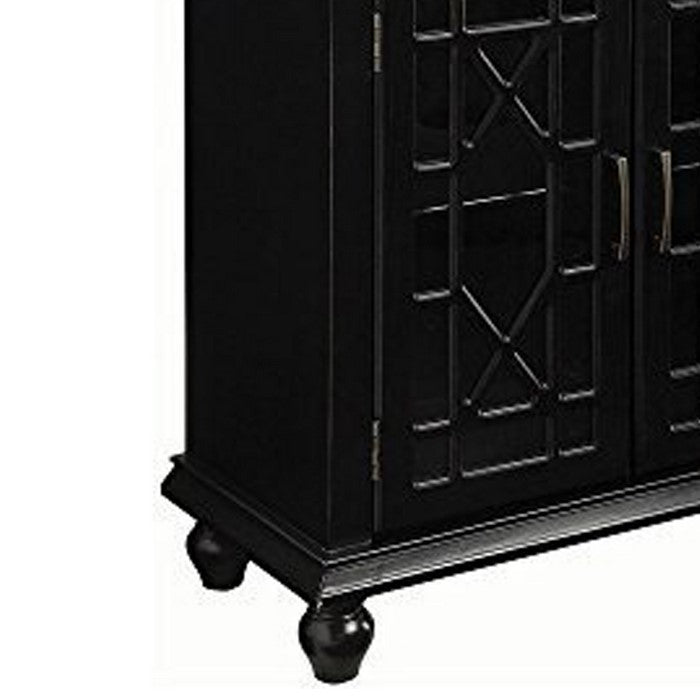 Well-Designed Wooden Accent Cabinet With Lattice Doors, Black