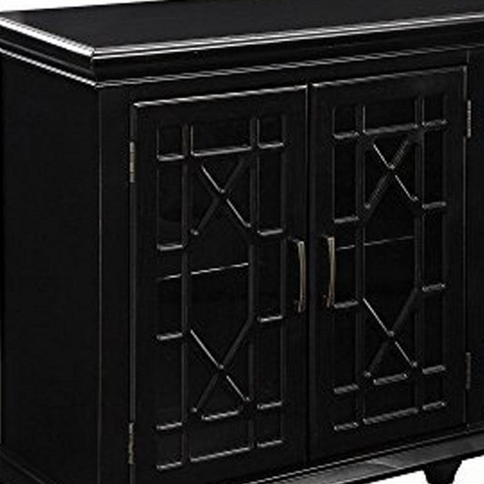 Well-Designed Wooden Accent Cabinet With Lattice Doors, Black