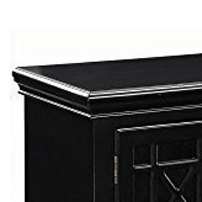 Well-Designed Wooden Accent Cabinet With Lattice Doors, Black
