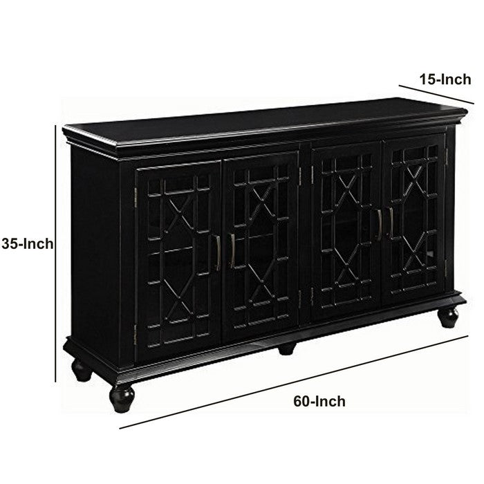 Well-Designed Wooden Accent Cabinet With Lattice Doors, Black