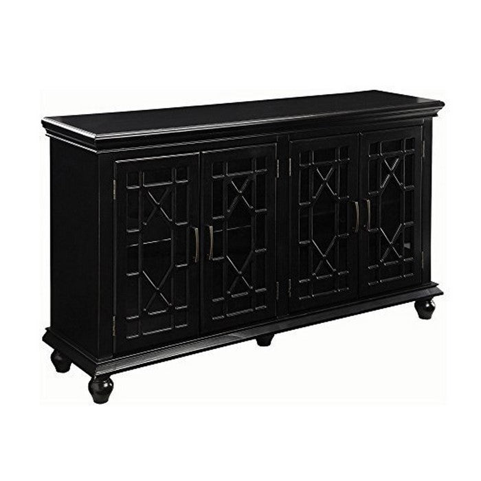 Well-Designed Wooden Accent Cabinet With Lattice Doors, Black