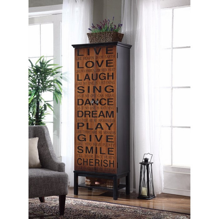 Elegant Tall Wooden Accent Cabinet, Brown And Black
