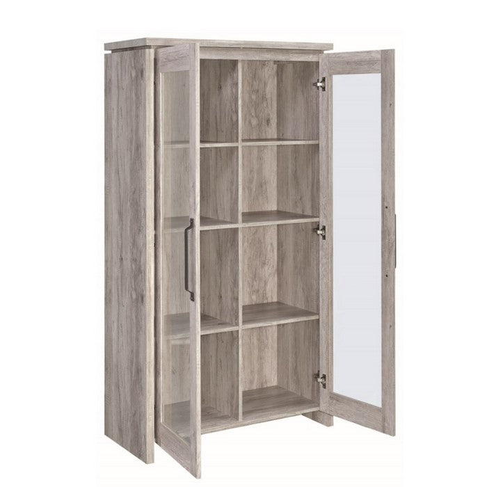 Spacious Wooden Curio Cabinet With Two Glass Doors,  Gray