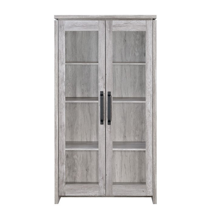 Spacious Wooden Curio Cabinet With Two Glass Doors,  Gray