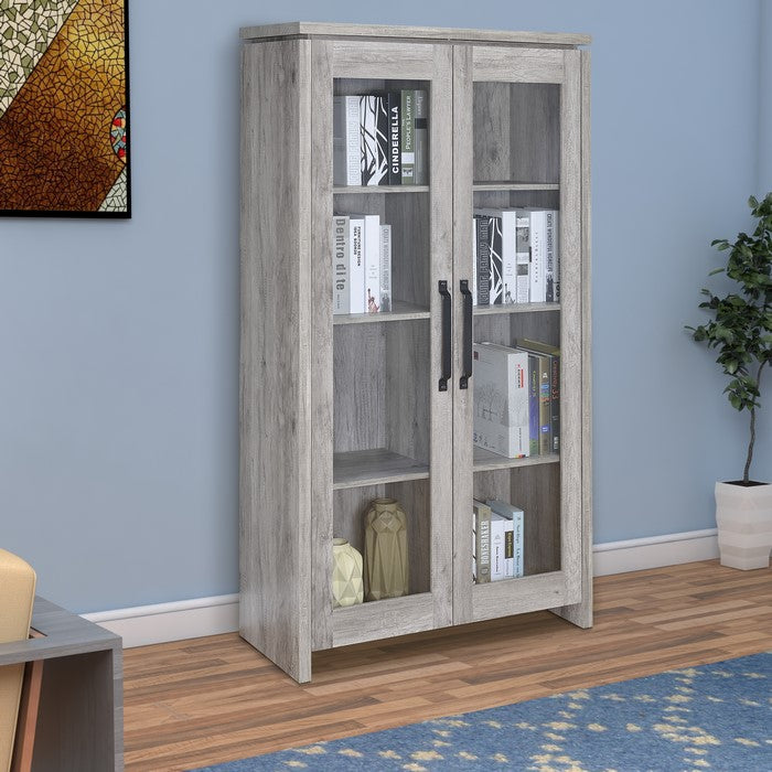 Spacious Wooden Curio Cabinet With Two Glass Doors,  Gray