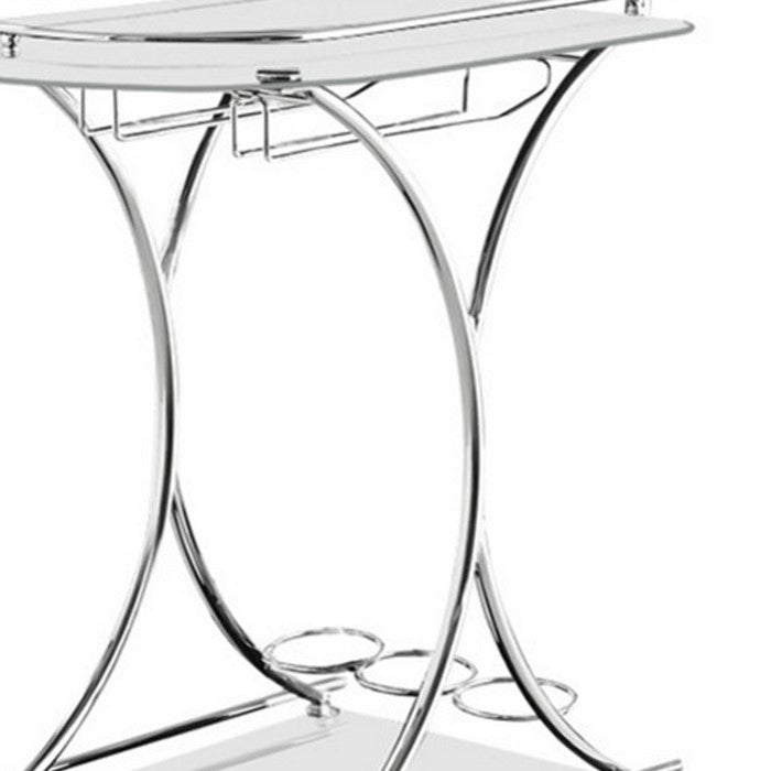 Captivating Serving Cart With 2 Frosted Glass Shelves, Silver