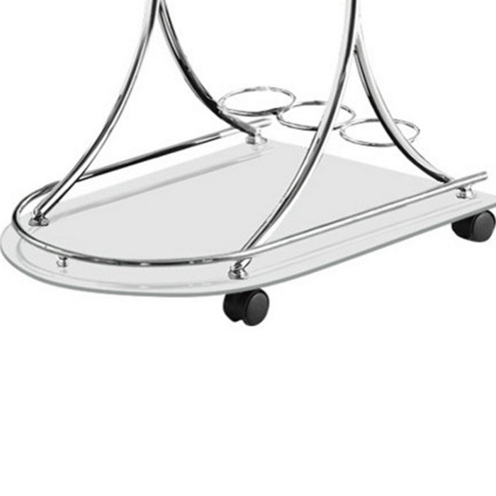 Captivating Serving Cart With 2 Frosted Glass Shelves, Silver