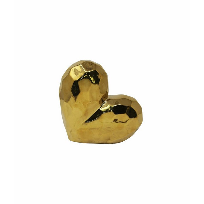 Shiny Ceramic Heart Shaped Sculpture,  Gold
