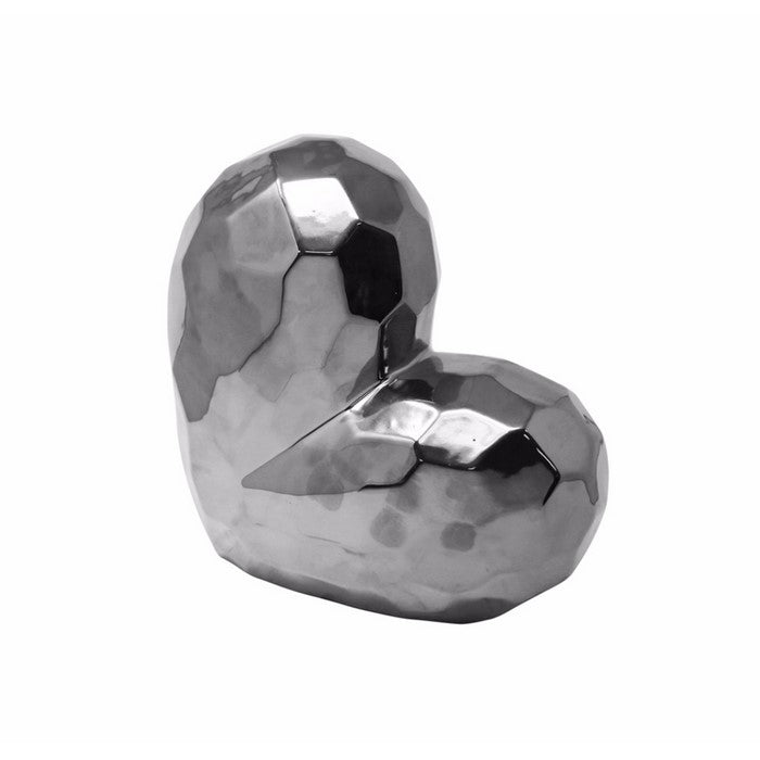Glazed Ceramic Heart Shaped Sculpture, Silver