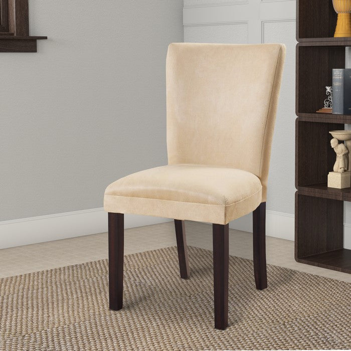 Modish Upholstered Side Dining Chair, Beige And Brown, Set of 2