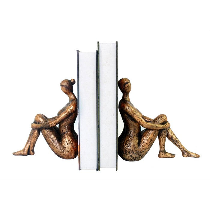Antique Polyresin Seated Lady Bookends, Bronze, Set Of 2