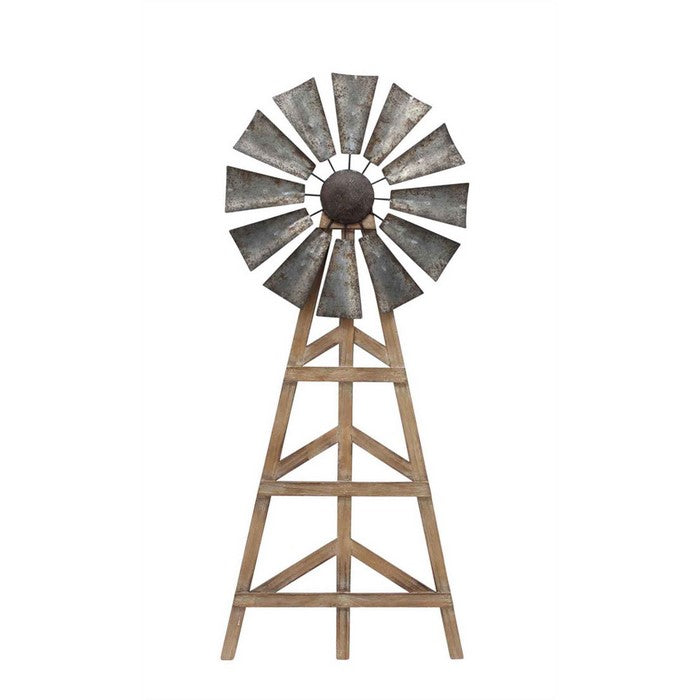 Wood And Metal Windmill WallDecor, Brown And Gray
