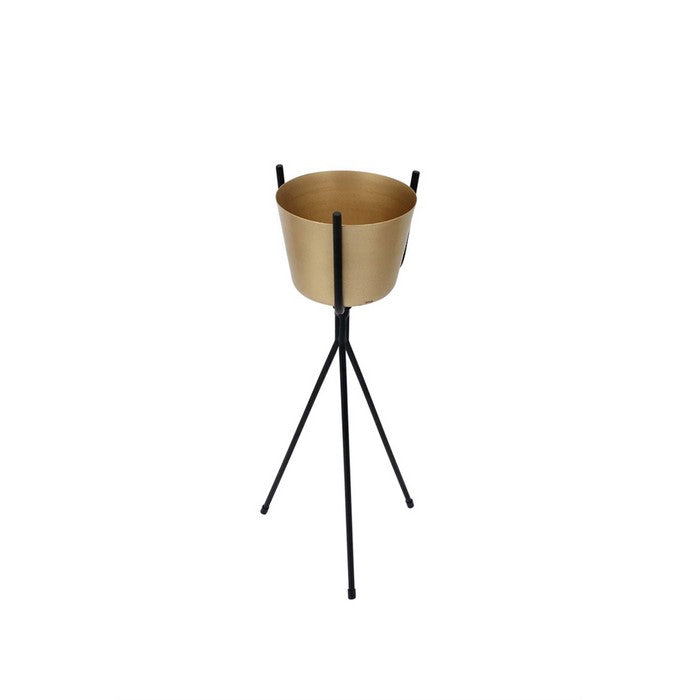 Metal Planter On Stand, Gold And Black