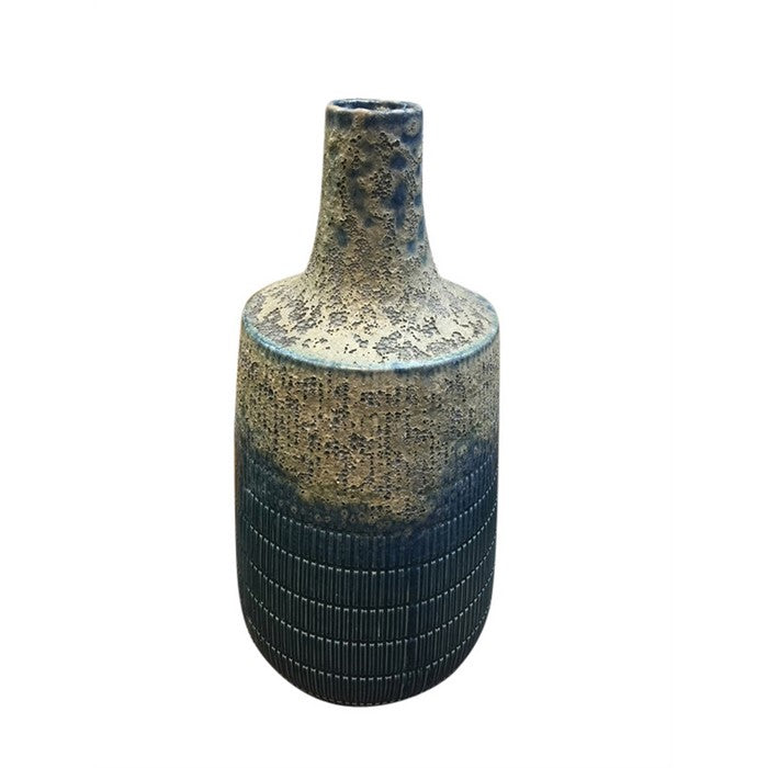 Splendid Ceramic Vase With Textured Body, Blue