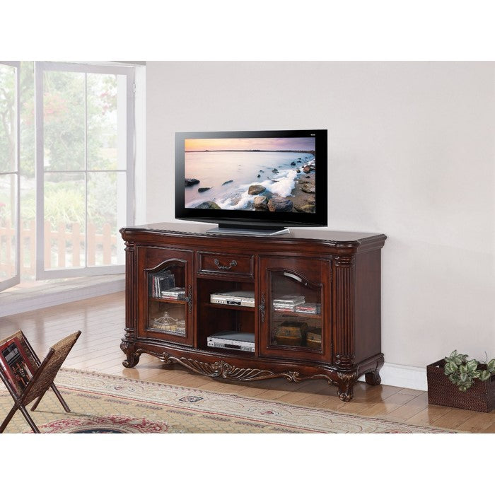 2 Glass Door Storage TV Stand with Cabriole Feet, Brown