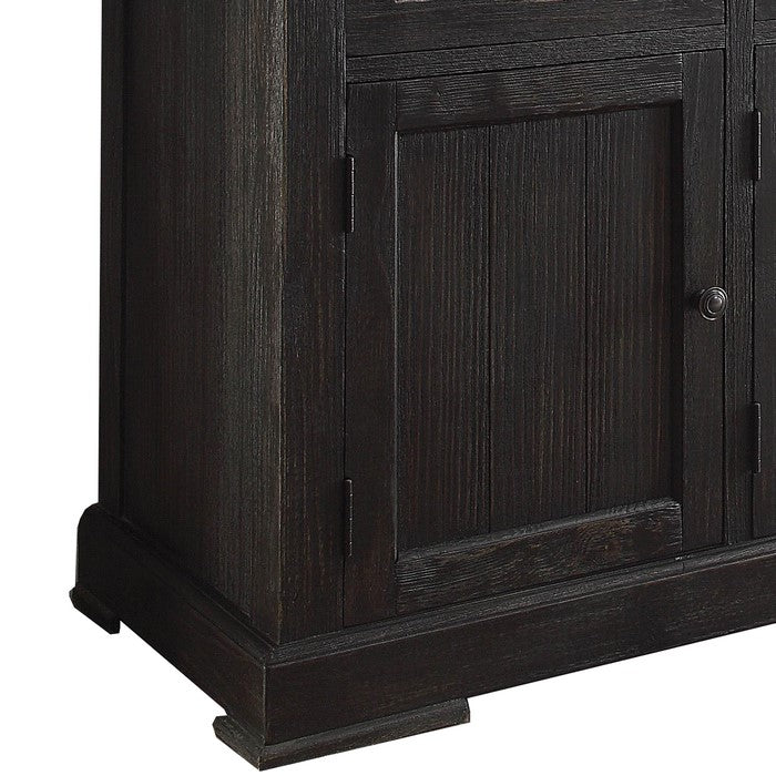 Commodious Wooden Server, White Marble Top & Weathered Black