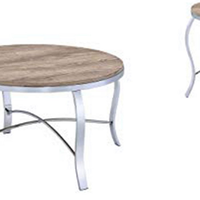 Metal & Wooden 3 Piece Pack Coffee/End Table Set, Brown & Silver