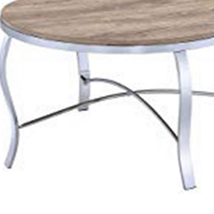 Metal & Wooden 3 Piece Pack Coffee/End Table Set, Brown & Silver