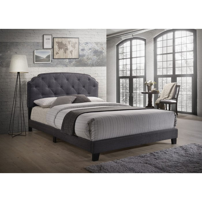 Modern Queen Bed, Gray Fabric