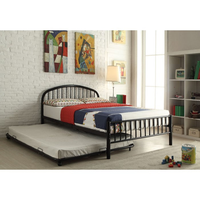 Metal Full Bed In Slatted Style, Black