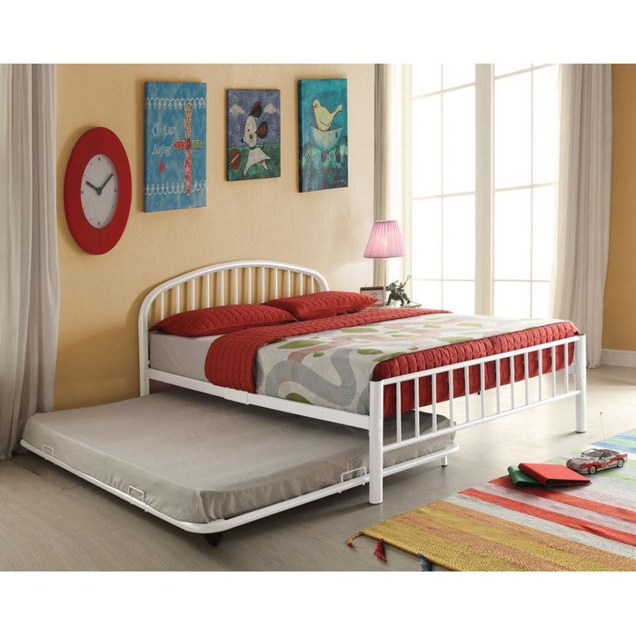 Metal Full Bed In Slatted Style, White