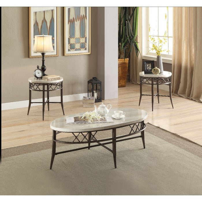 Metal Coffee/End Table Set, 3 Piece Pack, Brown & White